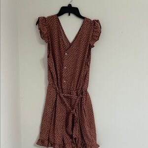 Brown Polka Dot Ruffle Jumpsuit